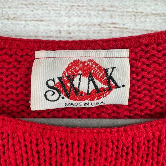 Vintage 90s S.W.A.K. Crop Oversized Sweater Womens Large Red Made in USA - Picture 7 of 9